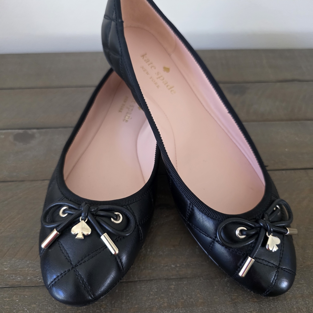 Kate Spade  NY Quilted Black Leather Ballet Flats - SZ 8- Like New - Picture 3 of 11